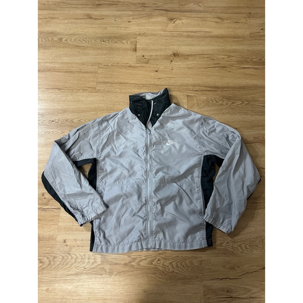 Vintage Nike Mens M Gray Black Nylon Windbreaker Jacket 90s Y2K Full Zip